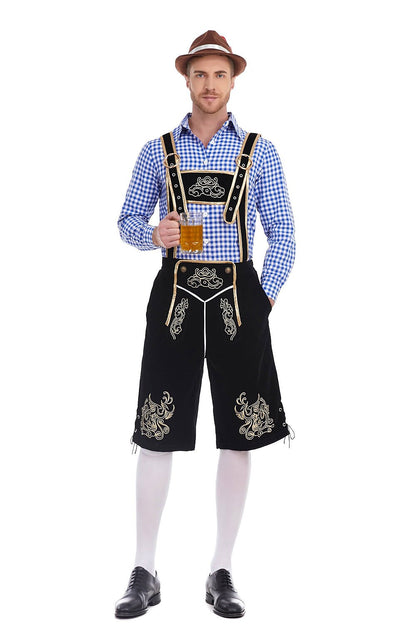 Traditioneel Herenkostuum Set met Lederhose en Geruit Overhemd
