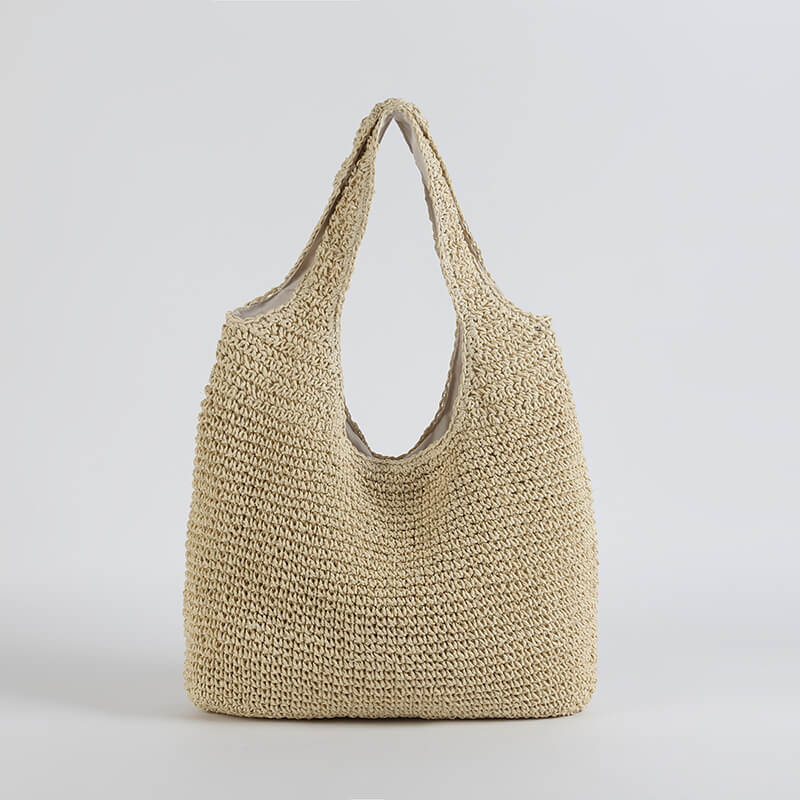 Vrouwen Strandtas Stro Tote Beige Groote Maten Boho Stijl - Velinix