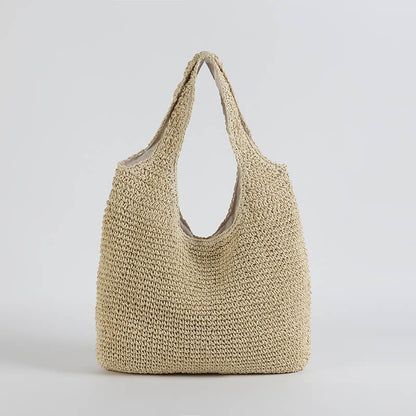 Vrouwen Strandtas Stro Tote Beige Groote Maten Boho Stijl - Velinix