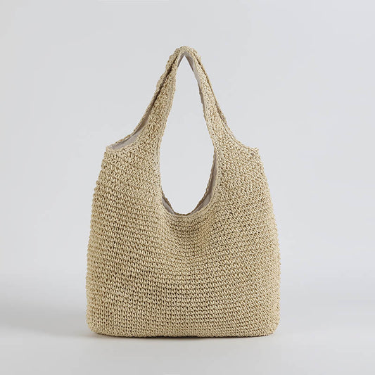 Vrouwen Strandtas Stro Tote Beige Groote Maten Boho Stijl - Velinix