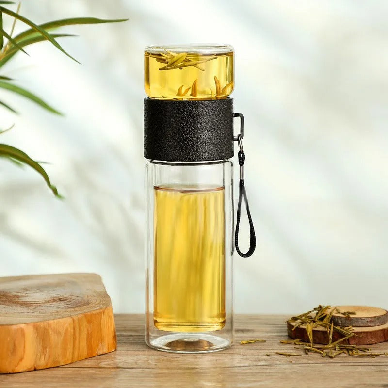 Draagbare Warmhoudfles van Glas met Theefilter voor Thee en Koffie