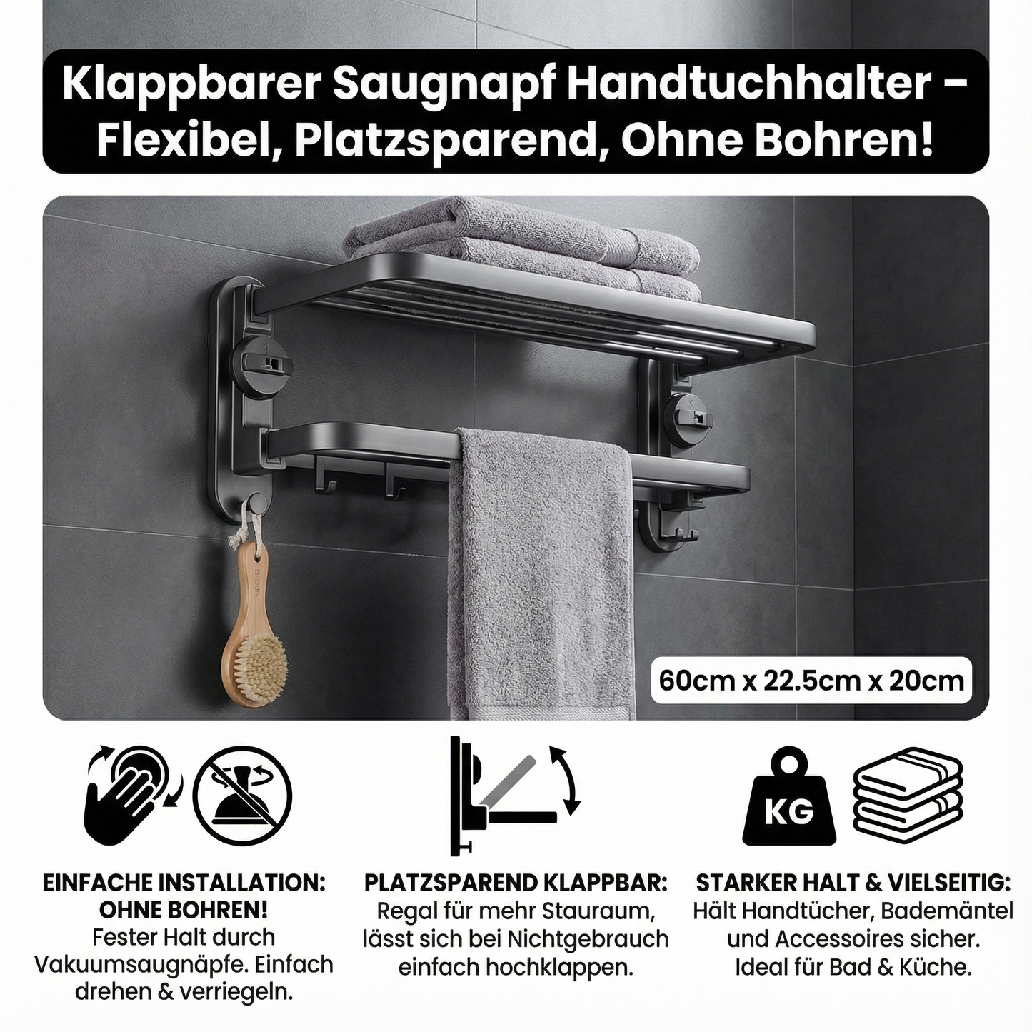 Opvouwbare Badkamer Handdoekhouder met Zuignap