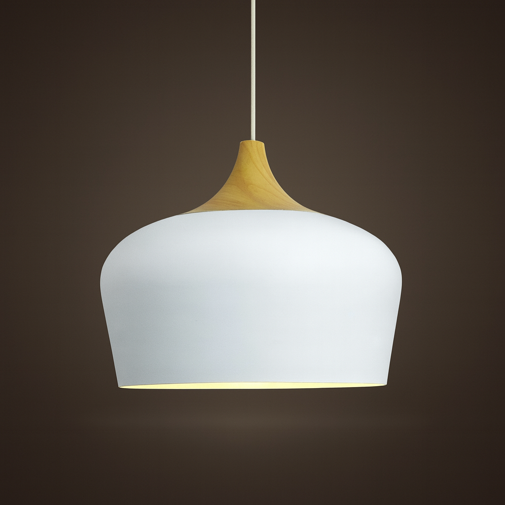 Retro Pendellamp Houten Armatuur Pastelkleurig Metalen Kap