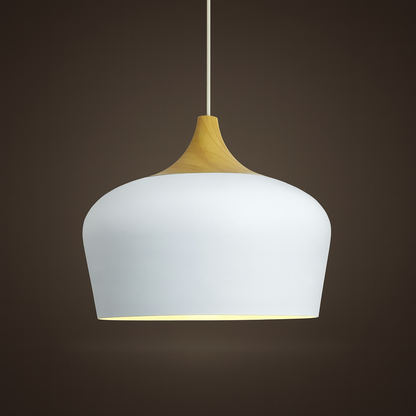Retro Pendellamp Houten Armatuur Pastelkleurig Metalen Kap