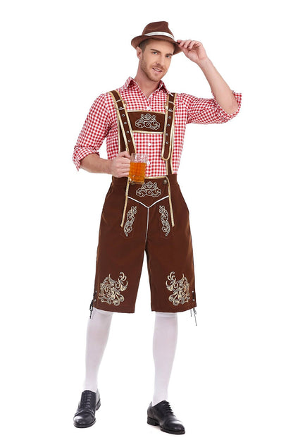 Traditioneel Herenkostuum Set met Lederhose en Geruit Overhemd