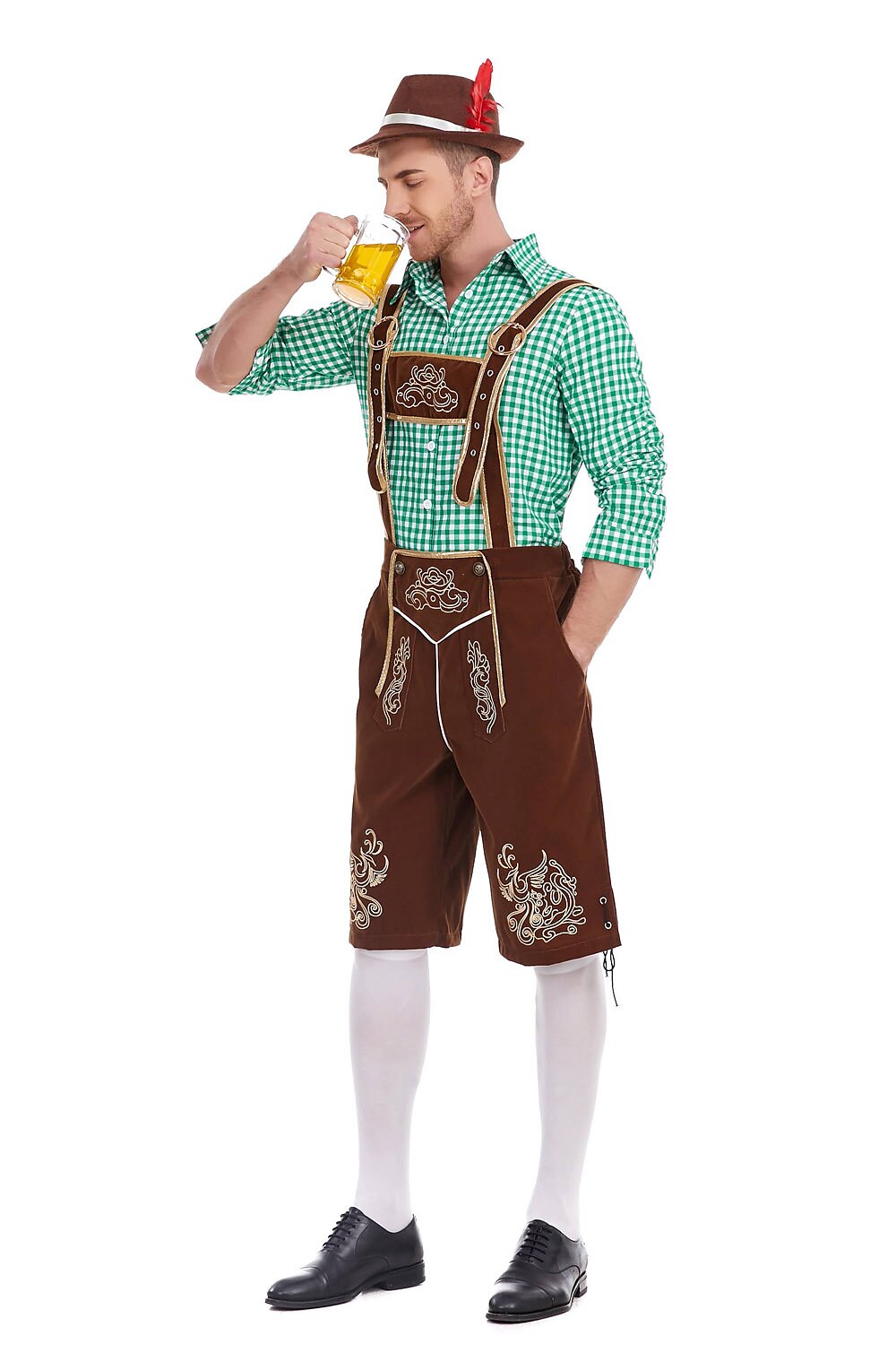Traditioneel Herenkostuum Set met Lederhose en Geruit Overhemd