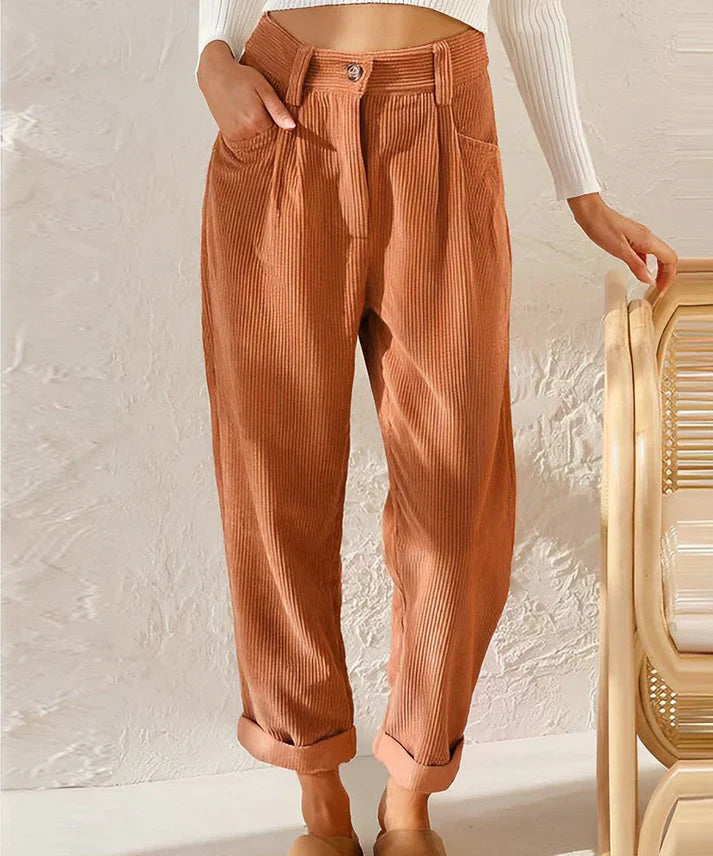Hoge Taille Corduroy Broek Dames Losvallend Millenium Stijl - Velinix